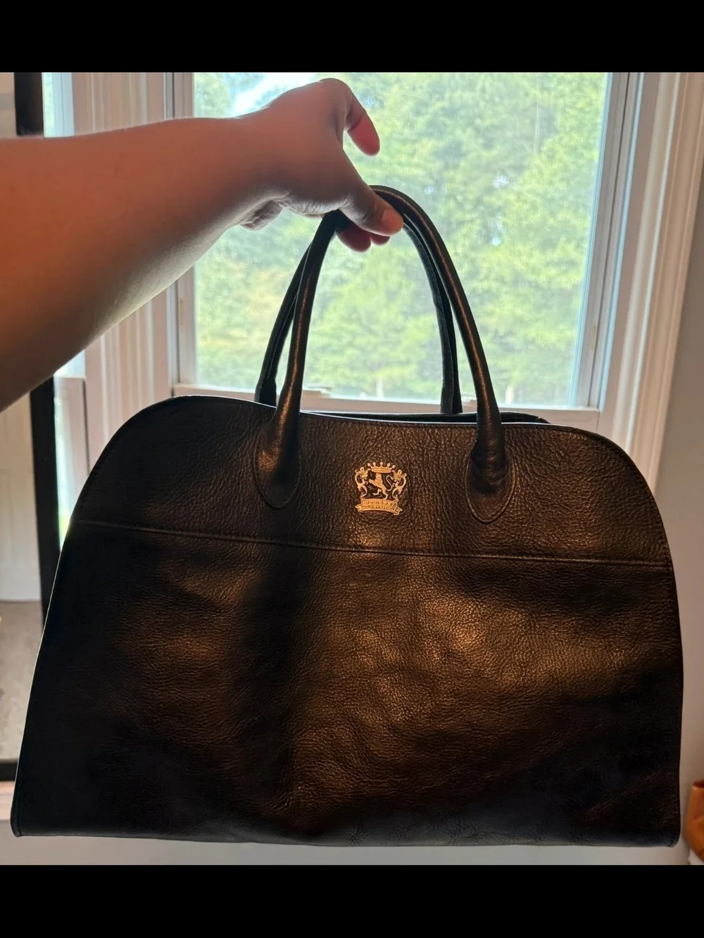 Pratesi Firenze Black Leather Handbag. Made i  Italy.
